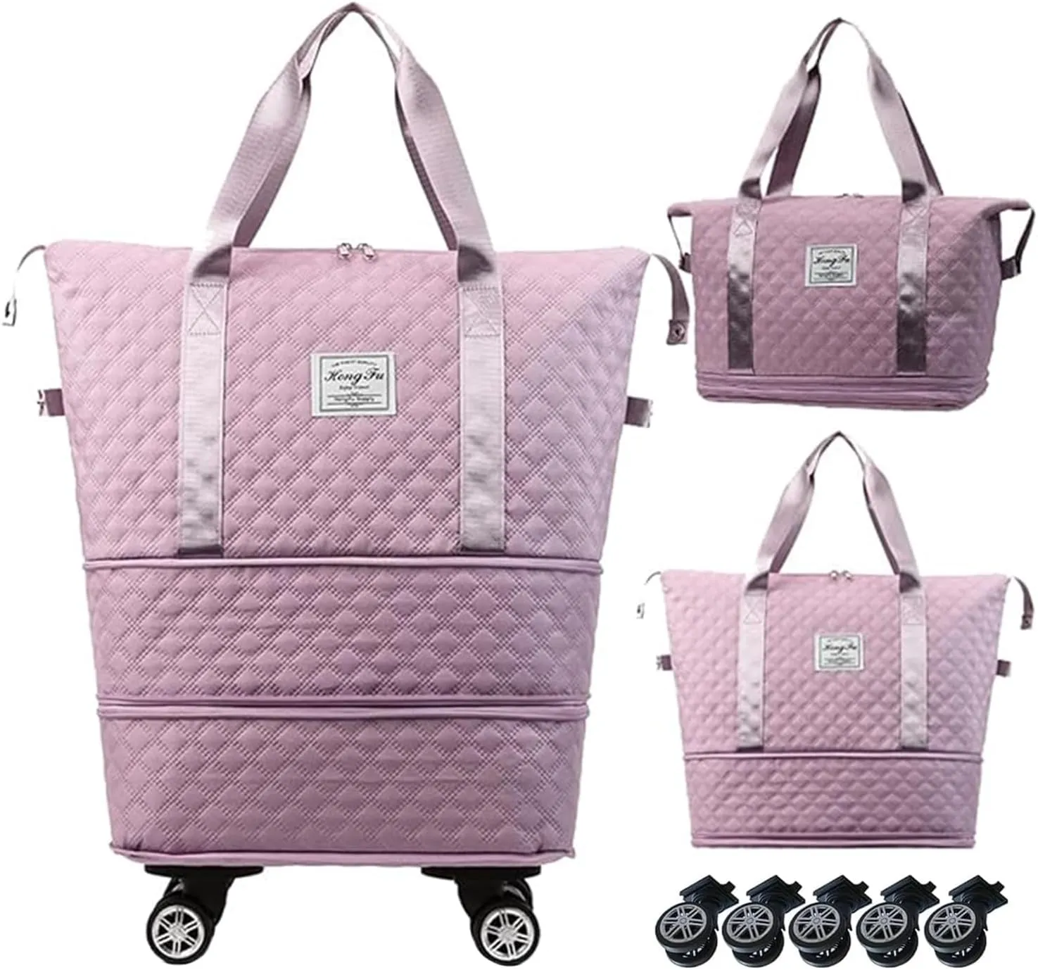Expandable Foldable Wheeled Travel Duffle Bag - Detachable Rolling Wheels Carry On Gift