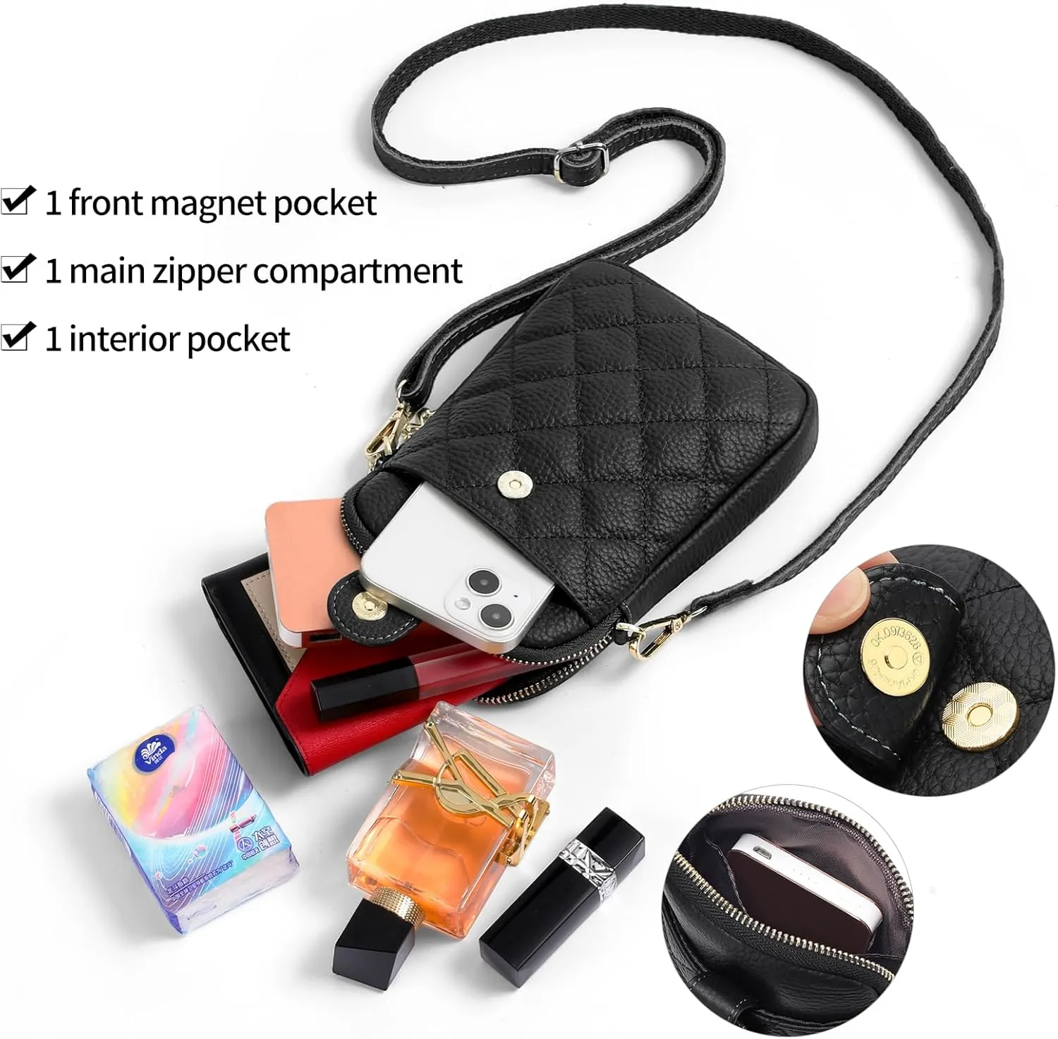FALAN MULE Small Crossbody Bags for Women,Leather Trendy Cell Phone Bag Wallet Purses with Adjustable Strap