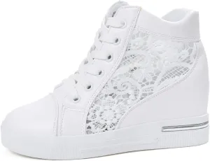 Fashion Sneakers Platform Wedges Casual Shoes Invisible Height Increase Shoes Fashion Sneakers Wedding Bride Fashion Shoes (Color : White, Shoe Size : 5)