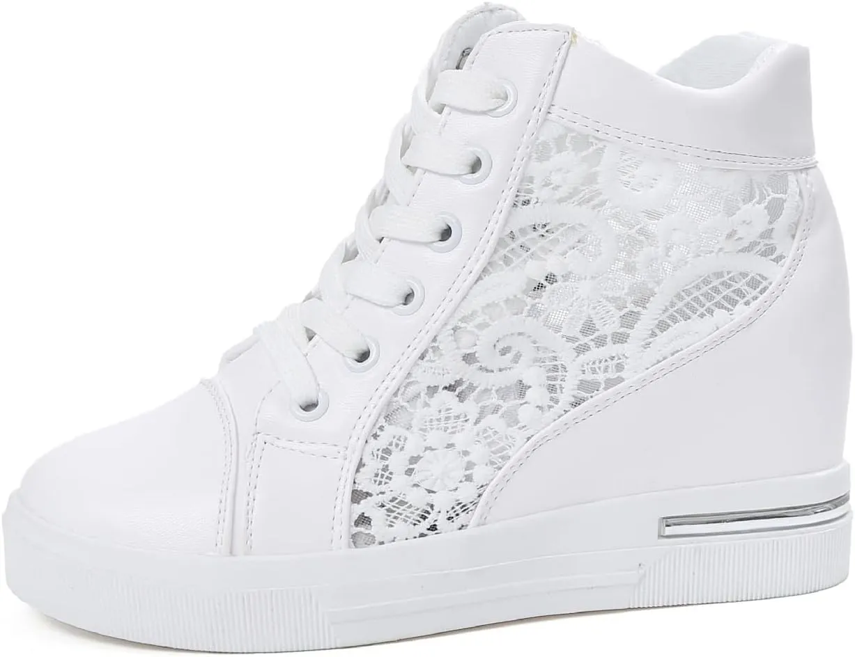 Fashion Sneakers Platform Wedges Casual Shoes Invisible Height Increase Shoes Fashion Sneakers Wedding Bride Fashion Shoes (Color : White, Shoe Size : 5)