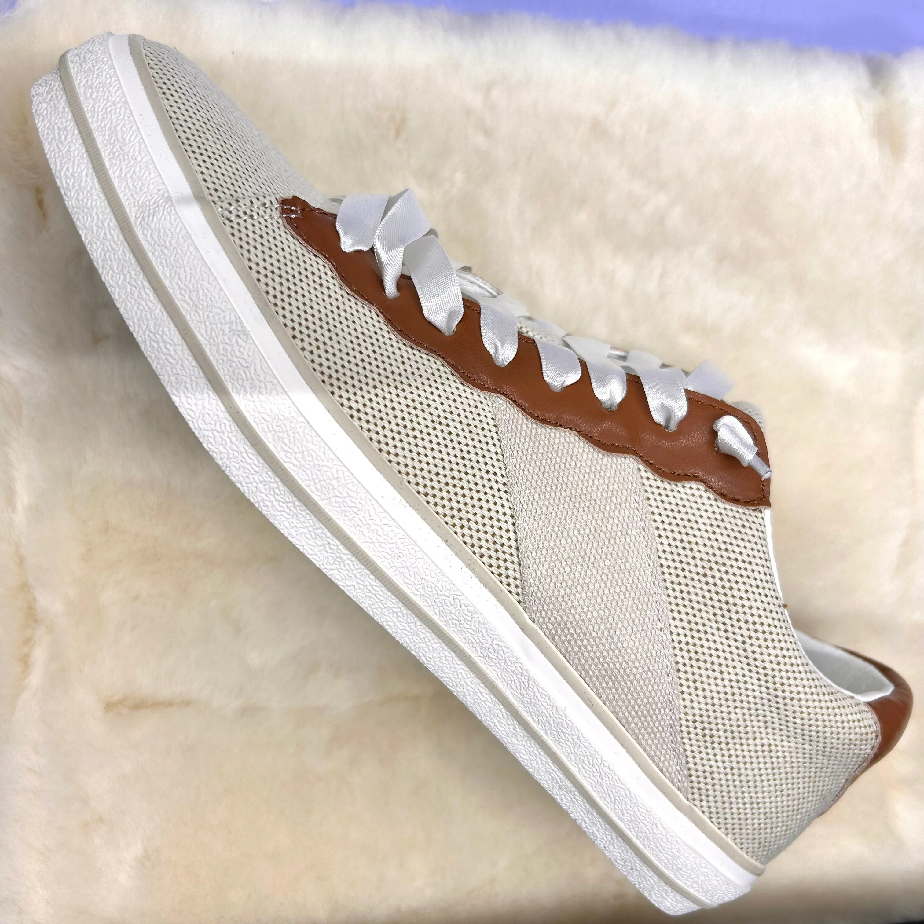 Faux Leather Satin-Lace Sneakers (Size 9)