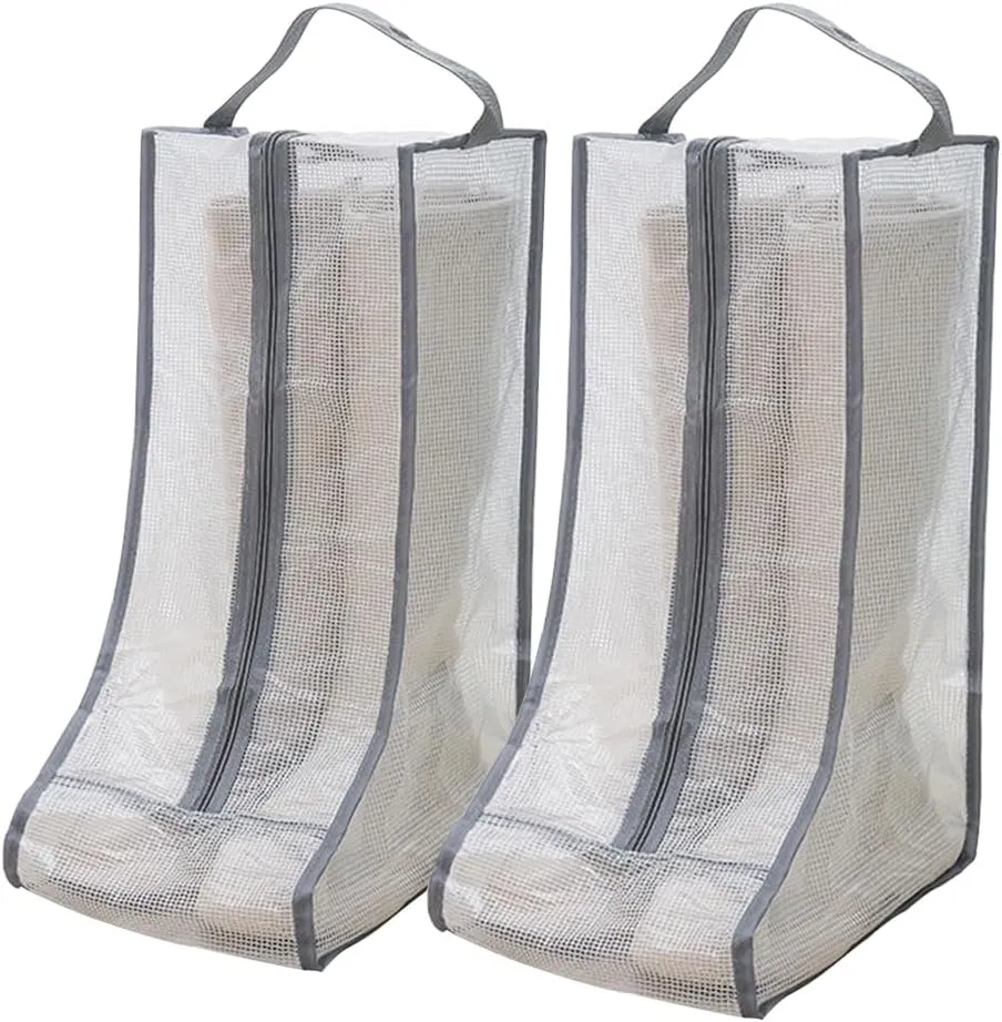 Fazhongfa Travel Bags for Luggage Packing, Clear Stackable Storage Dust Waterproof Shoe Bags in Closet 2 Set Hanging Bags (Clear Gray-Thigh Boot)