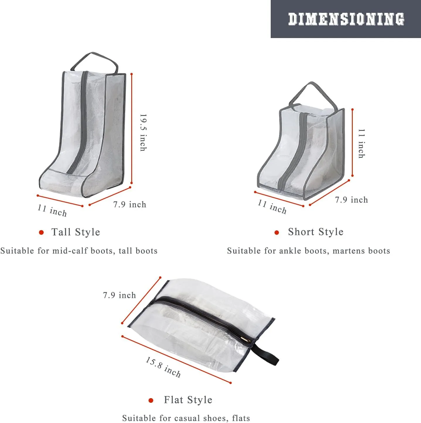 Fazhongfa Travel Bags for Luggage Packing, Clear Stackable Storage Dust Waterproof Shoe Bags in Closet 2 Set Hanging Bags (Clear Gray-Thigh Boot)