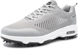 FENLERN Golf Shoes Men, Spiked, Breathable Mesh Upper, Cushioning