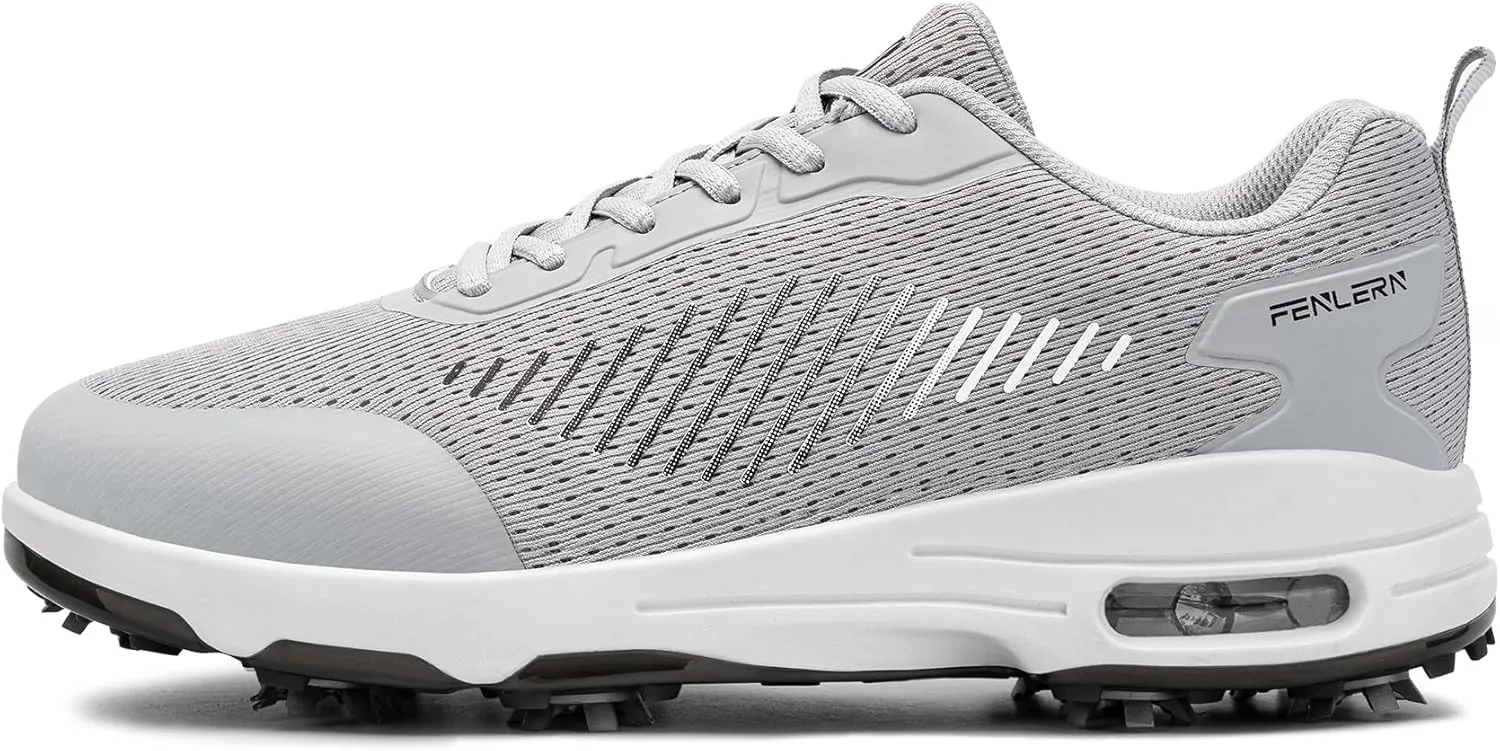 FENLERN Golf Shoes Men, Spiked, Breathable Mesh Upper, Cushioning