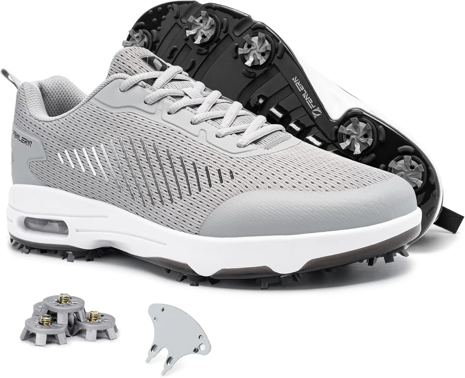 FENLERN Golf Shoes Men, Spiked, Breathable Mesh Upper, Cushioning