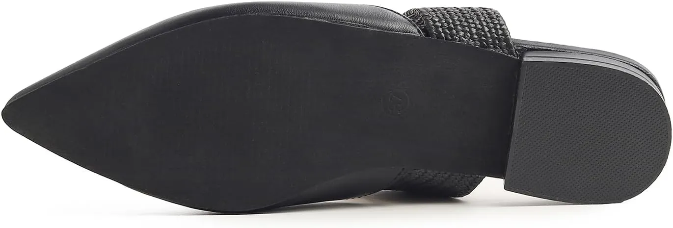 FEVERSOLE Women's Pointed Toe Fashion Mules Low Heel Flats Casual Summer Slide