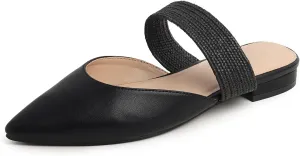 FEVERSOLE Women's Pointed Toe Fashion Mules Low Heel Flats Casual Summer Slide