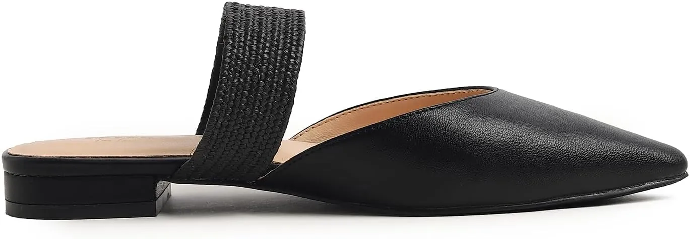 FEVERSOLE Women's Pointed Toe Fashion Mules Low Heel Flats Casual Summer Slide