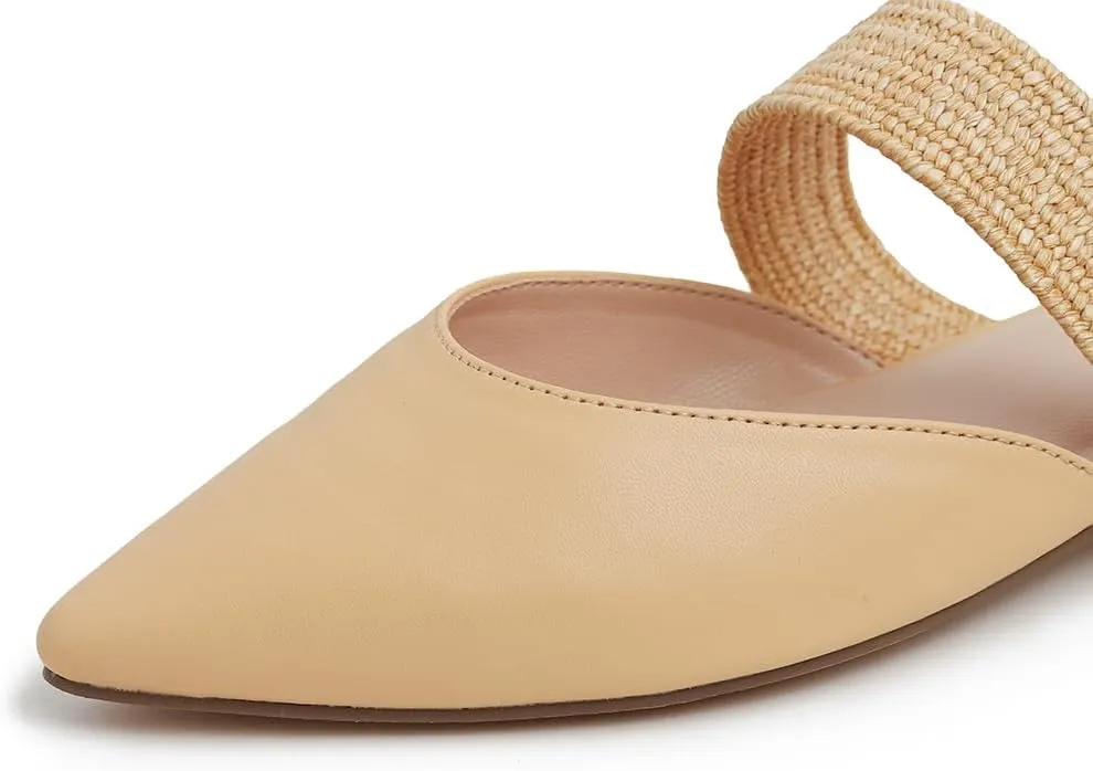 FEVERSOLE Women's Pointed Toe Fashion Mules Low Heel Flats Casual Summer Slide