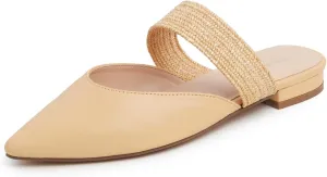 FEVERSOLE Women's Pointed Toe Fashion Mules Low Heel Flats Casual Summer Slide