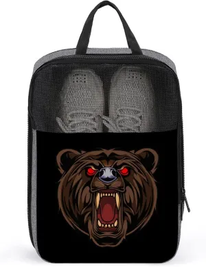 Fiercely Bear Head Shoe Storage Organizer Shoe Pouch with Zipper for Travel and Daily Use with Handle