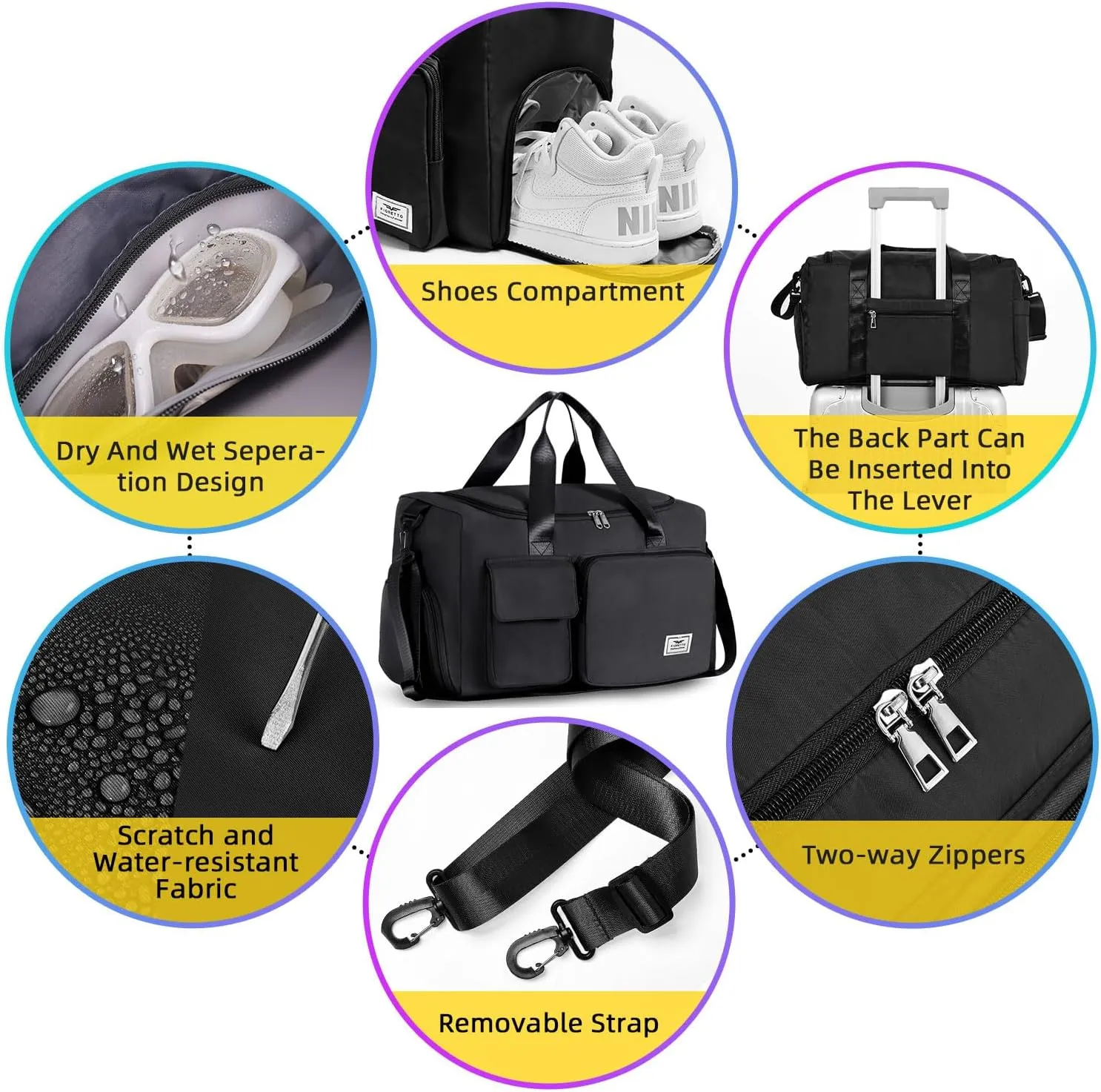 FIORETTO Women's Gym Duffle Bag with Shoes Compartment, 37L Capacity, Ideal for Travel, Gym, Sports, Duffel, Weekender
