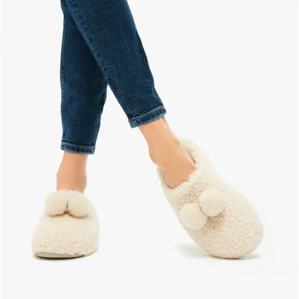 FitFlop SHUV POM POM Womens Shearling Clog Slippers Ivory