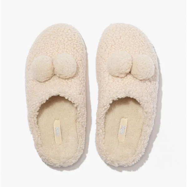 FitFlop SHUV POM POM Womens Shearling Clog Slippers Ivory