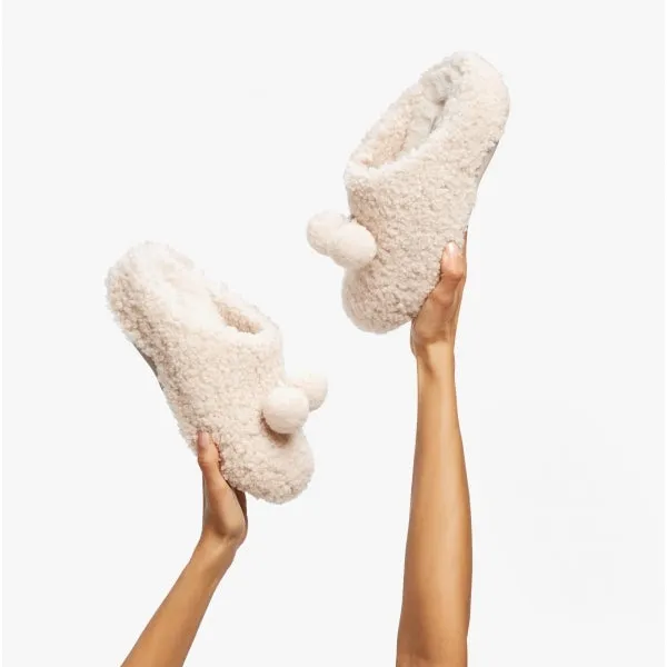 FitFlop SHUV POM POM Womens Shearling Clog Slippers Ivory