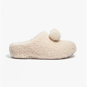 FitFlop SHUV POM POM Womens Shearling Clog Slippers Ivory