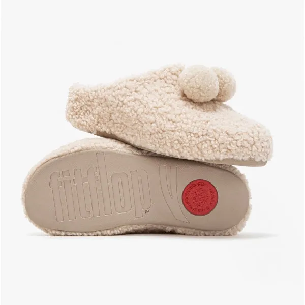 FitFlop SHUV POM POM Womens Shearling Clog Slippers Ivory