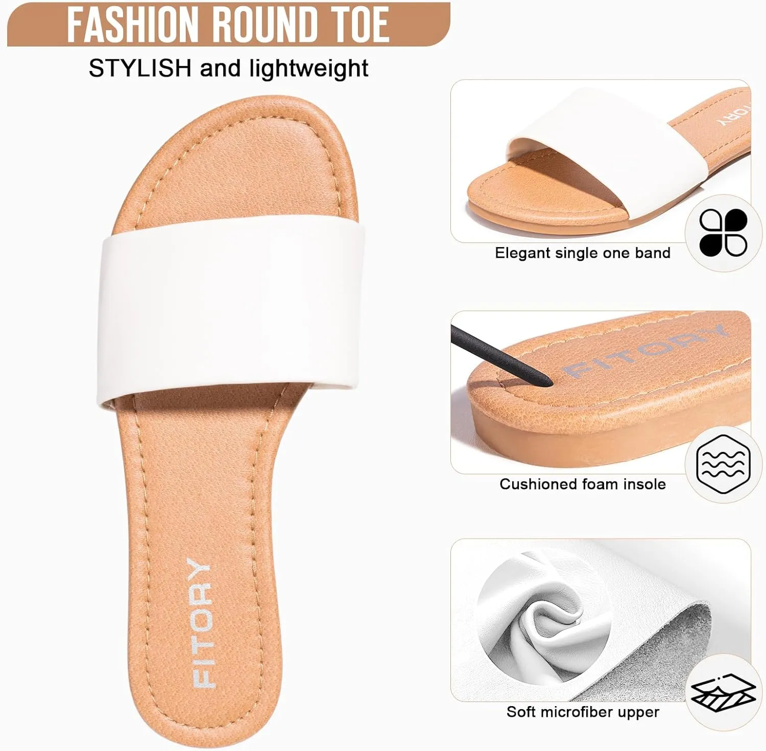 FITORY Women's Slide Sandals Fashion Square Open Toe with Cushioned Footbed Slippers for Beach Size