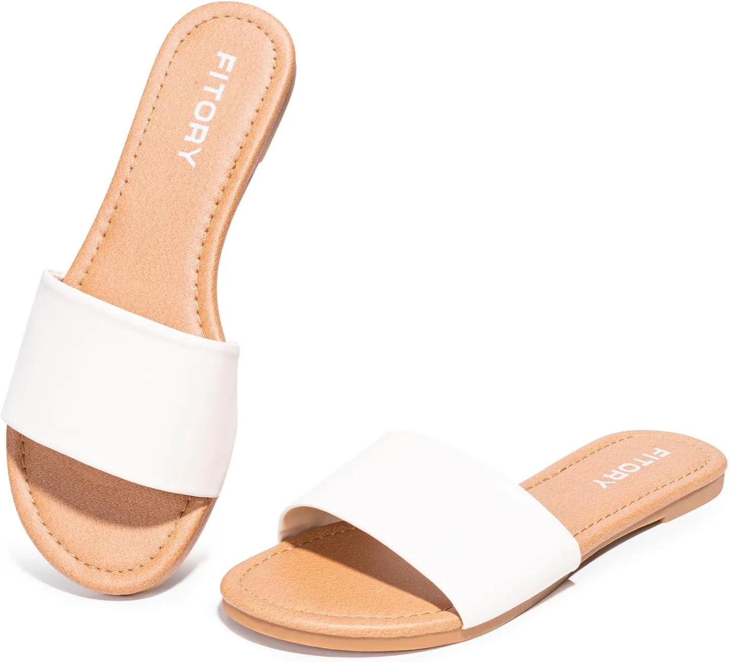 FITORY Women's Slide Sandals Fashion Square Open Toe with Cushioned Footbed Slippers for Beach Size