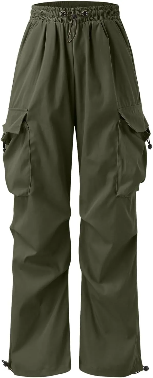 Flat Pocket Parachute Pants for Men Casual Baggy Cargo Pants Unisex Street Pants Drawstring Trousers