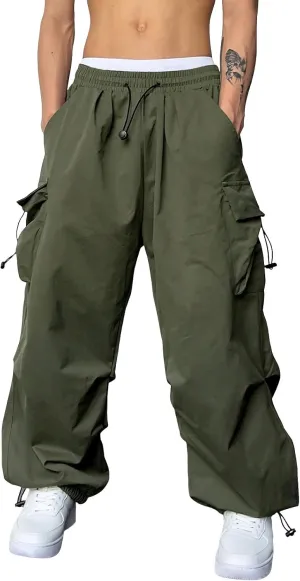 Flat Pocket Parachute Pants for Men Casual Baggy Cargo Pants Unisex Street Pants Drawstring Trousers