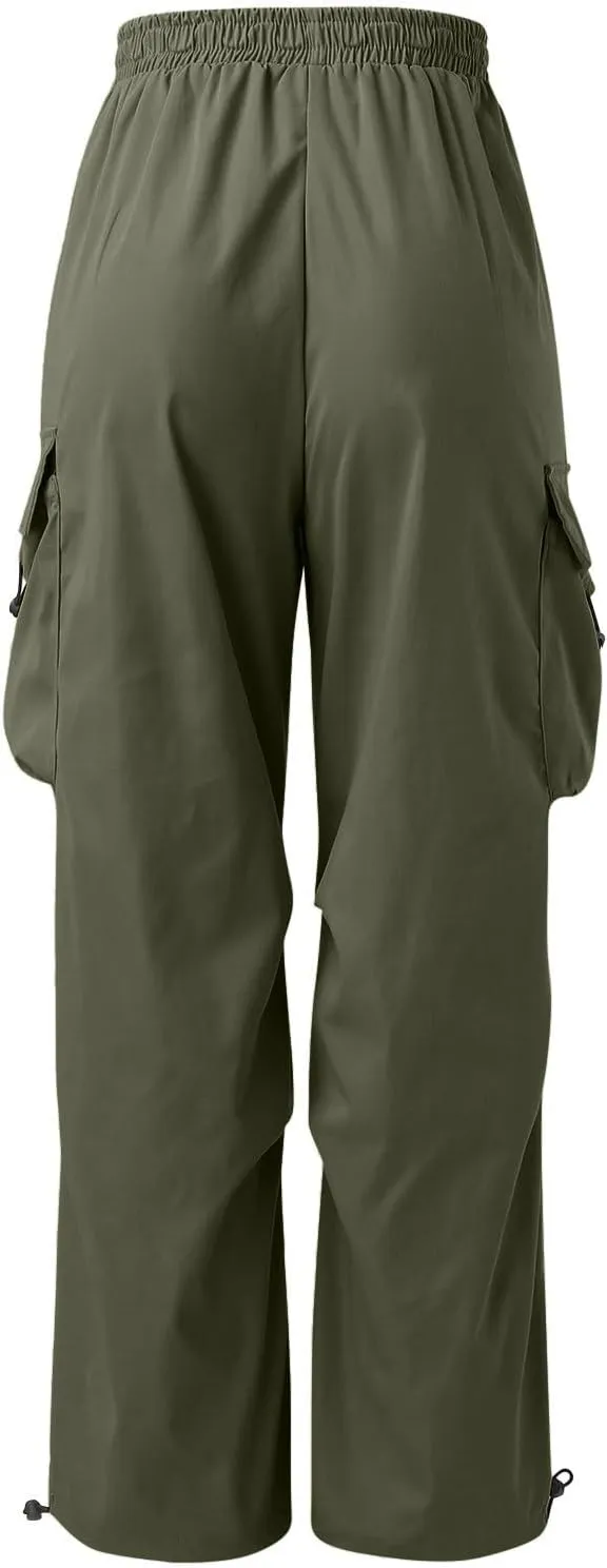 Flat Pocket Parachute Pants for Men Casual Baggy Cargo Pants Unisex Street Pants Drawstring Trousers