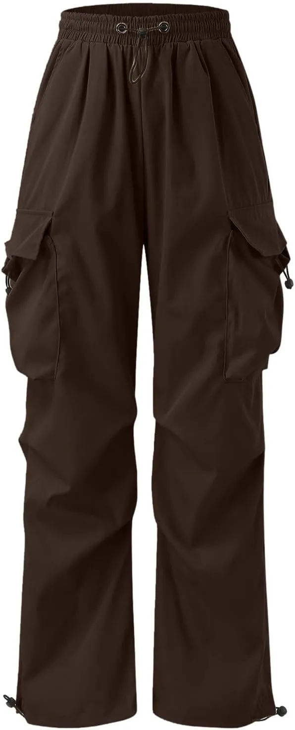 Flat Pocket Parachute Pants for Men Casual Baggy Cargo Pants Unisex Street Pants Drawstring Trousers