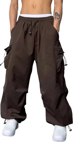 Flat Pocket Parachute Pants for Men Casual Baggy Cargo Pants Unisex Street Pants Drawstring Trousers