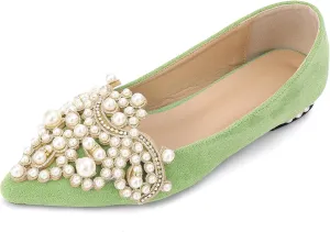 Flats for Women Bling Rhinestone Pointed Flat Shoes Comfort Slip on Low Heel Wedding Dress Shoes Ballet Flat Shoe