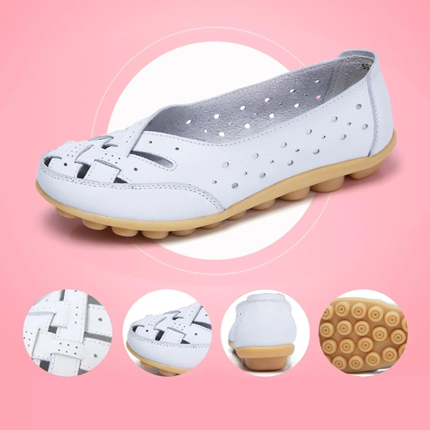 Flats Loafers Women's Slip-On Flats Sandals Casual Leather Shoes Breathable Cutout Sandals Casual Walking Loafers