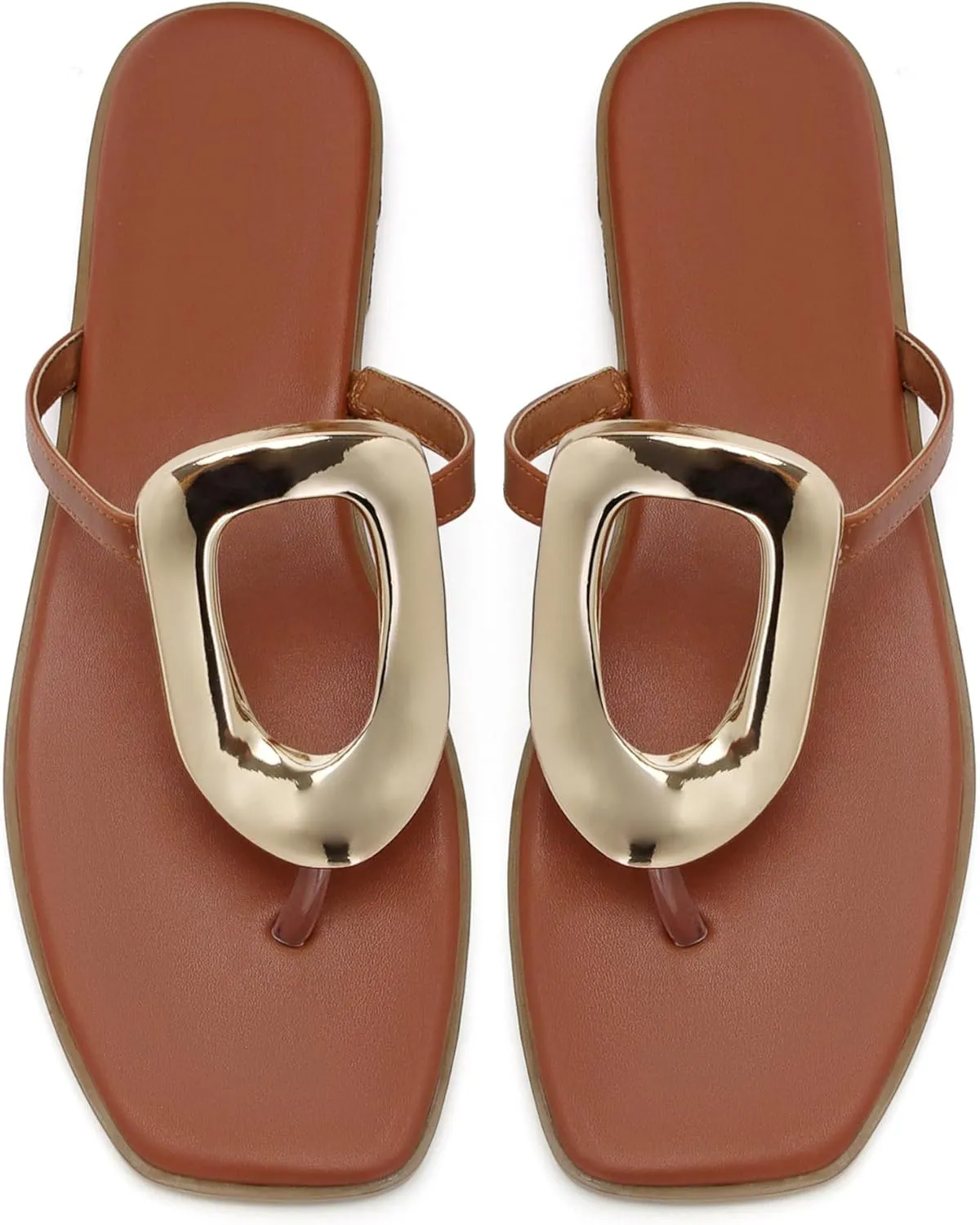 Flip-Flops for Women Thong Sandals Flat Black Slip on Slides Leather Beach Comfort Open Square Toe Ladies Slipper Dressy Metal Hardware Decoration Summer Shoes Casual Fashion