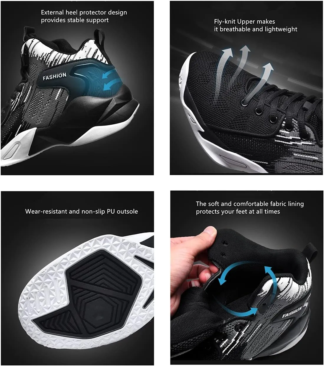 Floette Mens Fashion High Top Basketball Shoes Breathable Casual Walk Athletic Basketball Sneakers