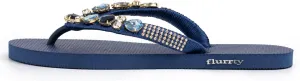 Flurrty Women's Sandals Rhinestones Flip Flops Hand Made From Brazil Jeweled Sandals - 6-10 Sizes Blue Navy Summer Casual Beach Flat with Multicolor - Copacabana