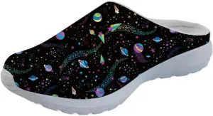 Forchrinse Blue Cow Womens Mule Sneakers Backless Mesh Slip on Clog Shoes Breathable Slipper for Home Work Gym
