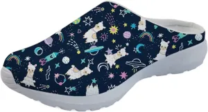 Forchrinse Blue Palm Tree Womens Slip on Clog Mule Walking Sneaker Mesh Soft Arch Support Slipper Work Nursing Shoes Lightweight