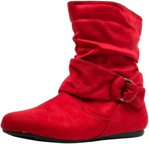 Forever Link Women's Fashion Mid Calf Flat Heel Side Zipper Slouch Boots Booties