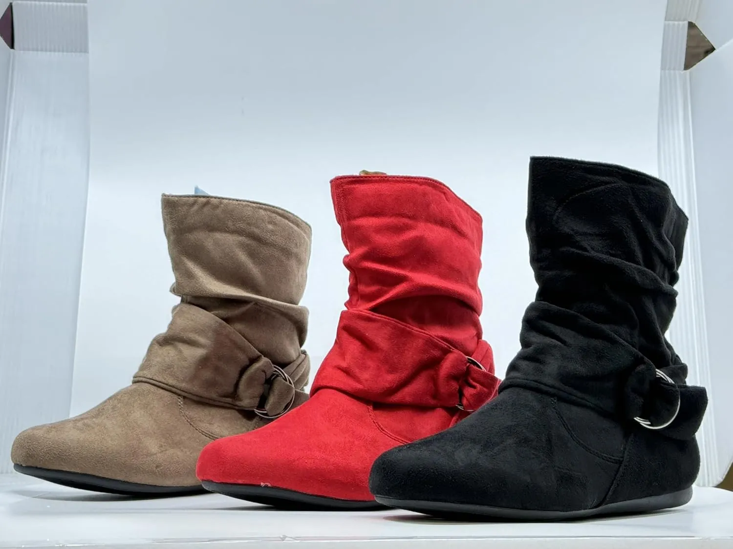 Forever Link Women's Fashion Mid Calf Flat Heel Side Zipper Slouch Boots Booties