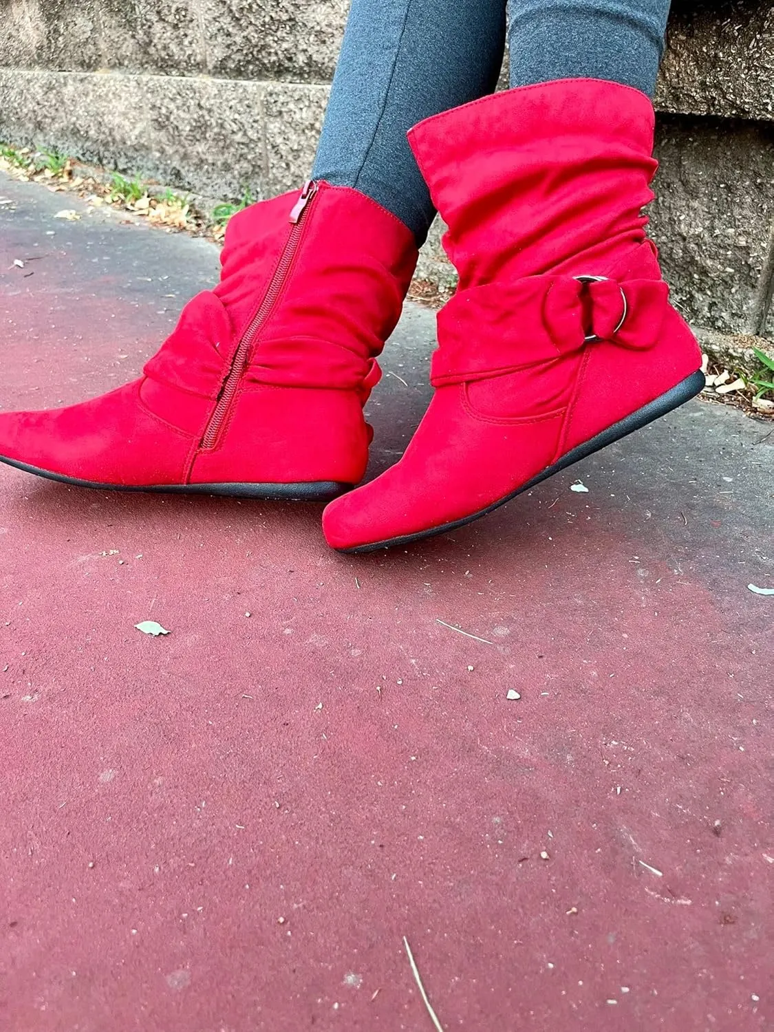 Forever Link Women's Fashion Mid Calf Flat Heel Side Zipper Slouch Boots Booties