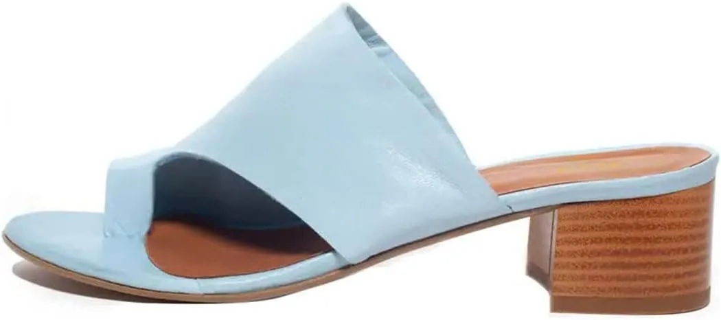 FOWT Women Round Toe Flip Flops Chunky Block Low Heel Slipper Mules Summer Beach Travel Sandal Shoes Size 4-16 US