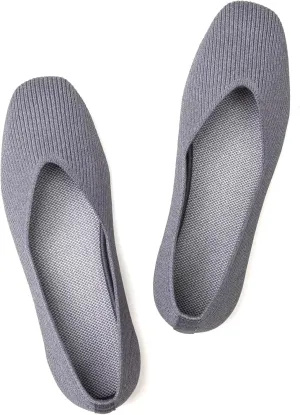 Frank Mully Womens Casual Flat Shoes Square Toe Shoes Knitted Work Flat Comfort Dressy Flat Shoes for Daily Washable