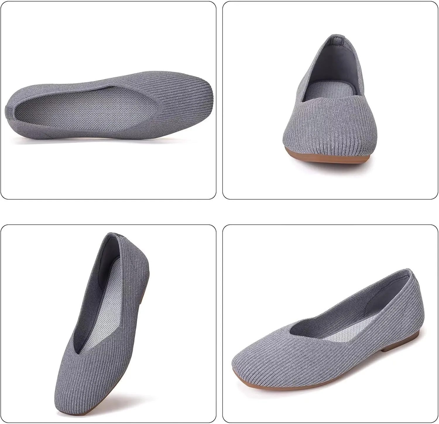 Frank Mully Womens Casual Flat Shoes Square Toe Shoes Knitted Work Flat Comfort Dressy Flat Shoes for Daily Washable