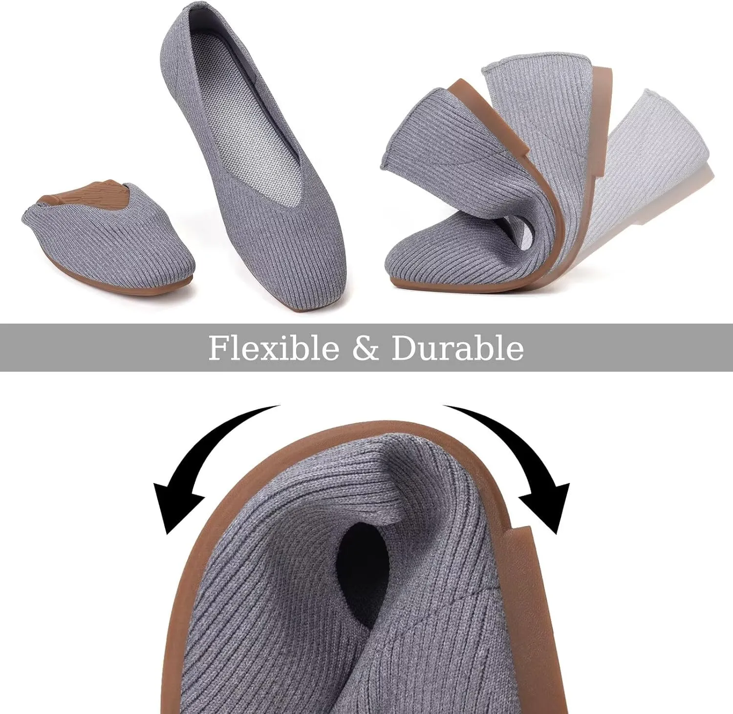 Frank Mully Womens Casual Flat Shoes Square Toe Shoes Knitted Work Flat Comfort Dressy Flat Shoes for Daily Washable