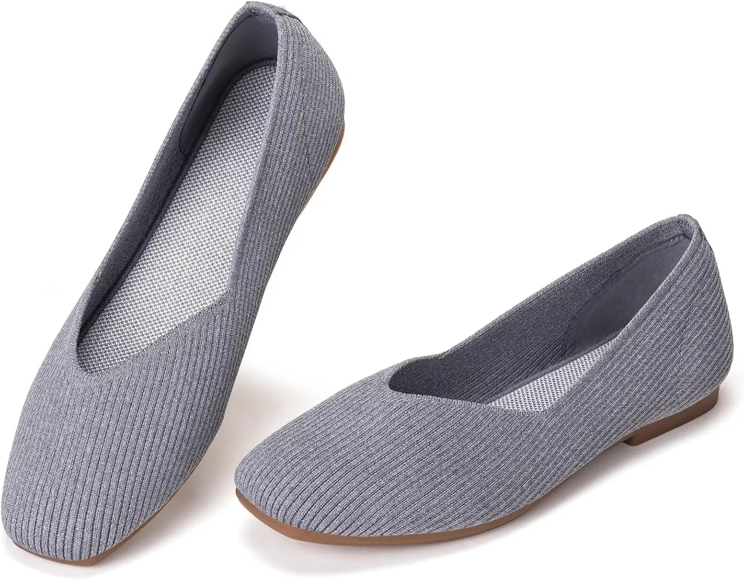 Frank Mully Womens Casual Flat Shoes Square Toe Shoes Knitted Work Flat Comfort Dressy Flat Shoes for Daily Washable