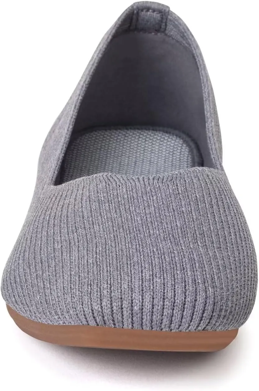 Frank Mully Womens Casual Flat Shoes Square Toe Shoes Knitted Work Flat Comfort Dressy Flat Shoes for Daily Washable