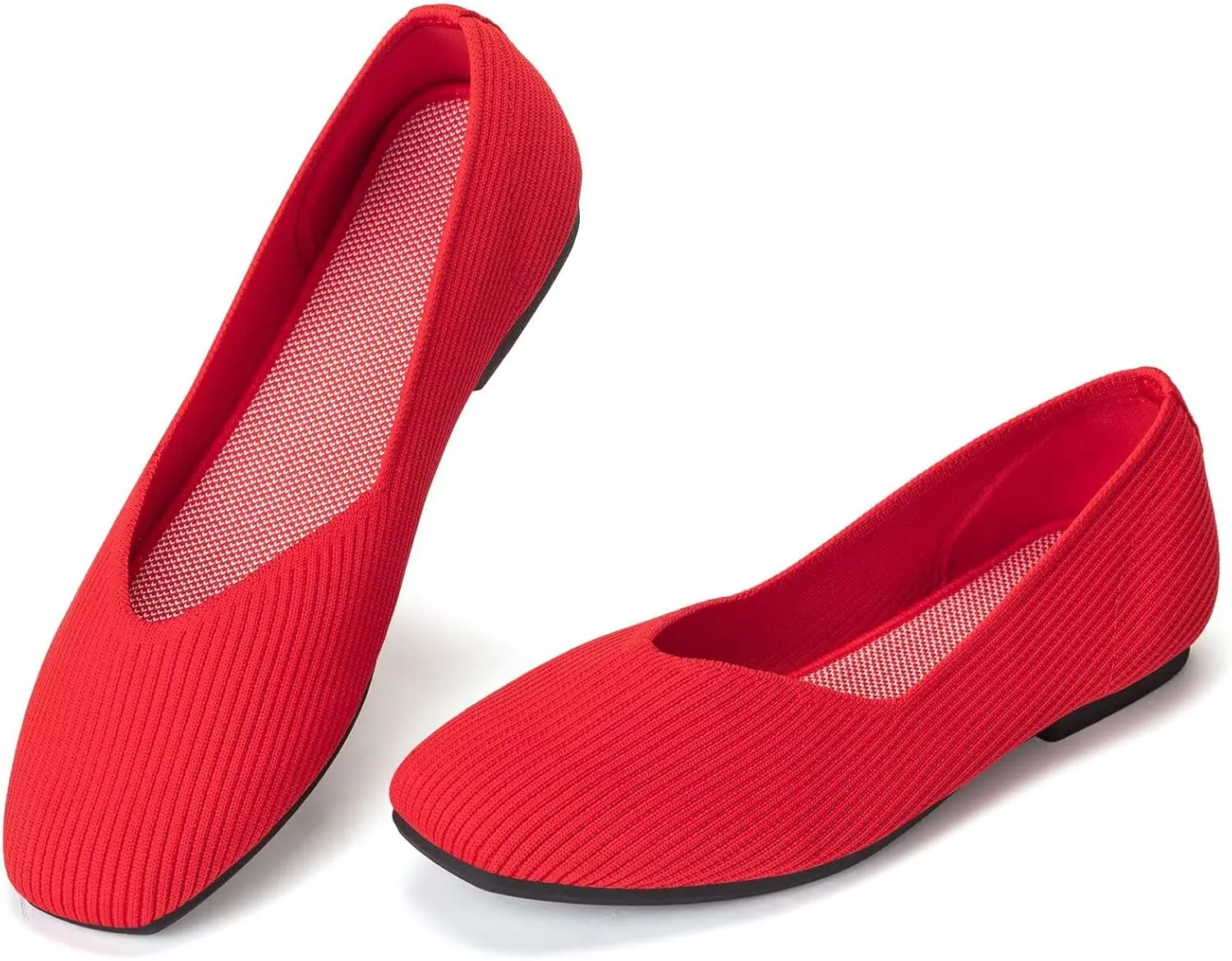 Frank Mully Womens Casual Flat Shoes Square Toe Shoes Knitted Work Flat Comfort Dressy Flat Shoes for Daily Washable
