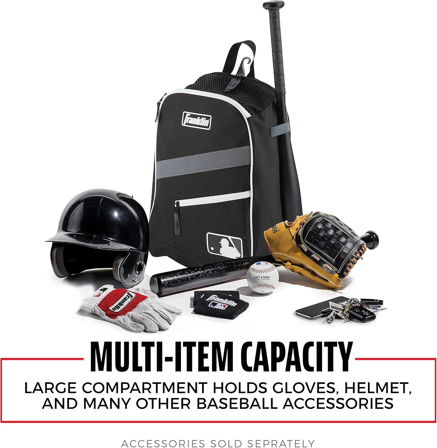 Franklin Sports Kids MLB Baseball Batpack Bag - Youth Baseball, Softball   Teeball Backpack - Sports Equipment Bag for Kids   Toddlers - Holds (2) Teeball   Baseball Bats   Includes Fence Hook