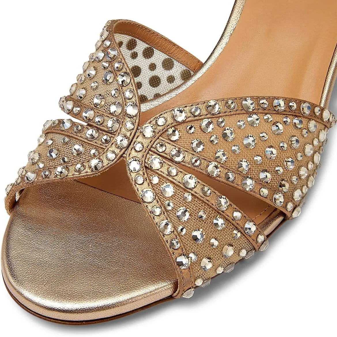 FSJ Women Low Block Heeled Mules Open Toe Rhinestone Slide Sandals Mesh Sparkling Crystal Comfortable Vacation Shoes Size 4-16 US
