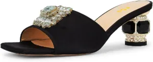 FSJ Women Luxury Square Crystal High Heel Sandals Mule Open Toe Rhinestone Block Heel Slip On Comfort Evening Party Dress Gem Slides Shoes Size 4-16 US