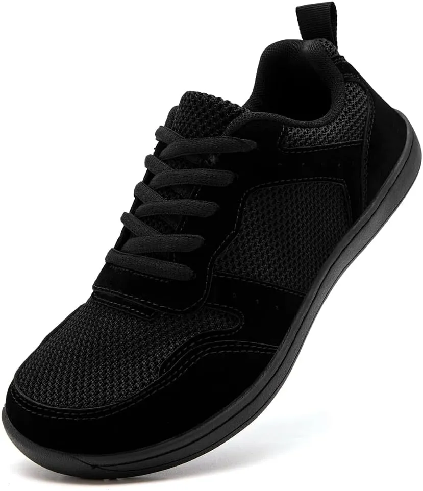FUJEAK Barefoot Shoes Women Sneakers Womens Walking Shoes Wide Toe Box Shoes Women Minimalist Zero Drop Breathable Fashion Sneakers Width Casual Trail Runner All Black US Size 8.5